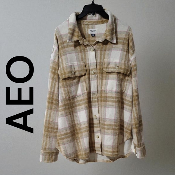 New! American Eagle Oversized Plaid Shacket XL – Cozy Classic Fleece - Picture 4 of 12